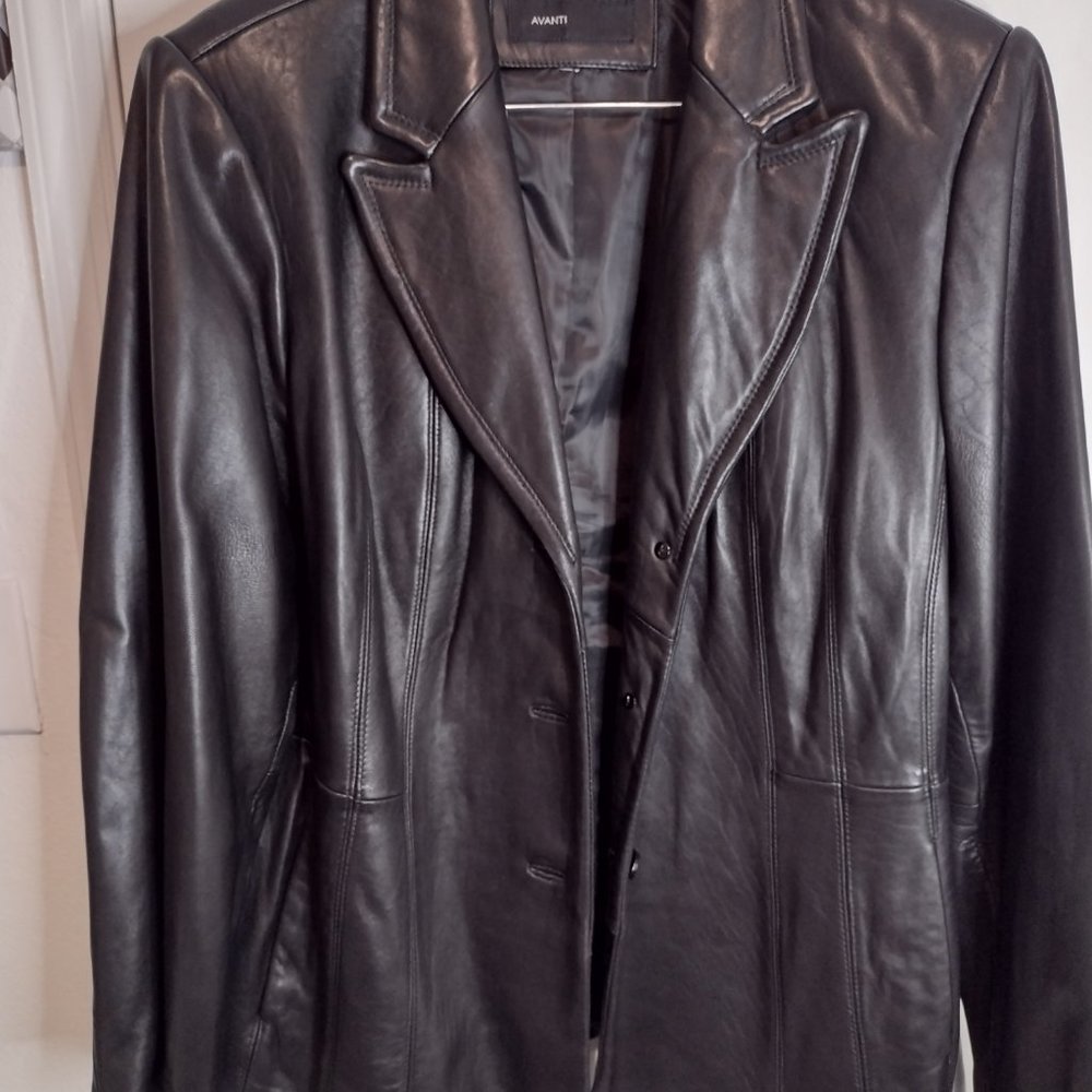Avanti Leather Jacket - plus size (3X); 3 button 100% genuine leather; Black